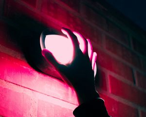 Preview wallpaper hand, lantern, neon, wall, pink, light