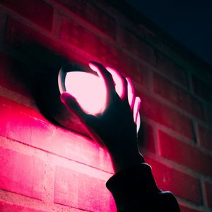 Preview wallpaper hand, lantern, neon, wall, pink, light