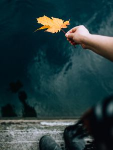 Preview wallpaper hand, leaf, dry, autumn
