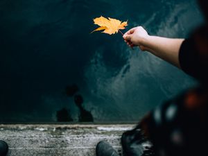 Preview wallpaper hand, leaf, dry, autumn