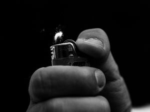 Preview wallpaper hand, lighter, bw, sparks