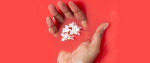 Preview wallpaper hand, liquid, flowers, red