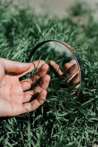 Preview wallpaper hand, mirror, grass