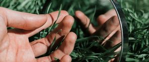 Preview wallpaper hand, mirror, grass