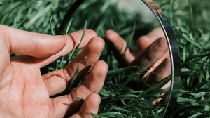 Preview wallpaper hand, mirror, grass