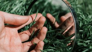 Preview wallpaper hand, mirror, grass