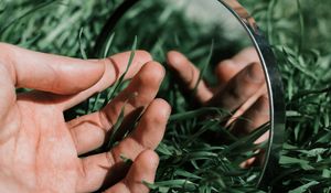 Preview wallpaper hand, mirror, grass