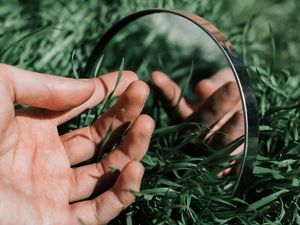 Preview wallpaper hand, mirror, grass