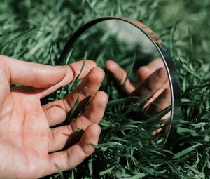 Preview wallpaper hand, mirror, grass