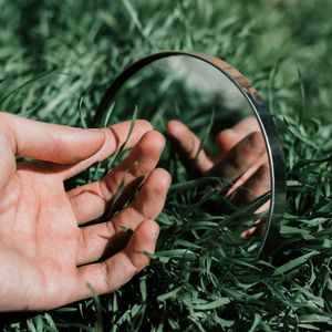 Preview wallpaper hand, mirror, grass