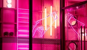 Preview wallpaper hand, neon, glow, light, pink