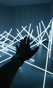 Preview wallpaper hand, neon, installation, light