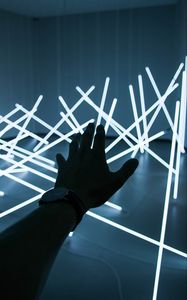 Preview wallpaper hand, neon, installation, light