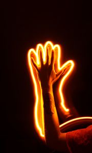 Preview wallpaper hand, neon, light, glow, dark