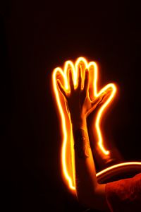 Preview wallpaper hand, neon, light, glow, dark