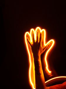 Preview wallpaper hand, neon, light, glow, dark