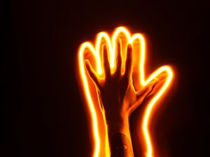 Preview wallpaper hand, neon, light, glow, dark