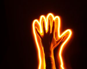 Preview wallpaper hand, neon, light, glow, dark