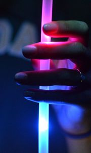 Preview wallpaper hand, neon, light, purple, dark