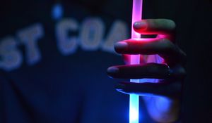 Preview wallpaper hand, neon, light, purple, dark
