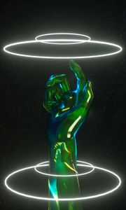 Preview wallpaper hand, neon, rings, glow, touch, 3d