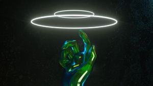Preview wallpaper hand, neon, rings, glow, touch, 3d