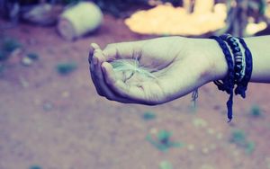 Preview wallpaper hand, palm, dandelion, fluff, bracelets