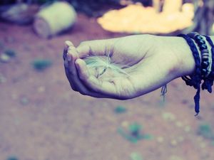 Preview wallpaper hand, palm, dandelion, fluff, bracelets