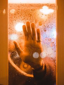 Preview wallpaper hand, palm, glass, wet, fogged