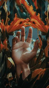 Preview wallpaper hand, palm, leaves, plant, fingers
