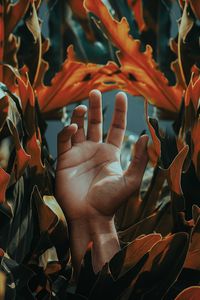 Preview wallpaper hand, palm, leaves, plant, fingers