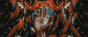 Preview wallpaper hand, palm, leaves, plant, fingers