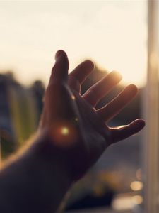 Preview wallpaper hand, palm, window, light, rays