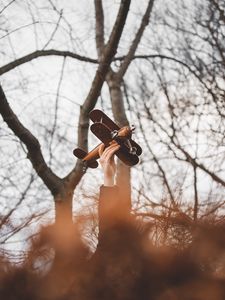 Preview wallpaper hand, plane, toy, trees, branches