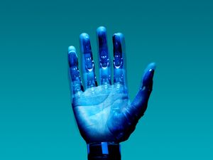 Preview wallpaper hand, robot, cyborg, palm, fingers