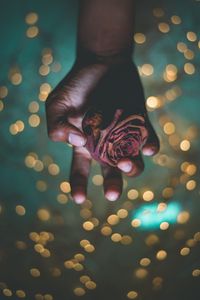 Preview wallpaper hand, rose, glare, shine