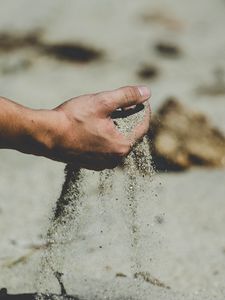 Preview wallpaper hand, sand, pour, beach