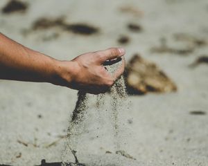 Preview wallpaper hand, sand, pour, beach