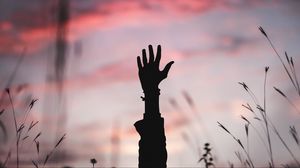 Preview wallpaper hand, silhouette, sunset