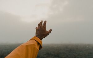 Preview wallpaper hand, sky, clouds, fog