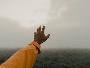 Preview wallpaper hand, sky, clouds, fog