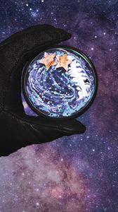 Preview wallpaper hand, space, stars, cup, art