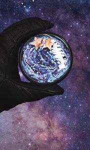 Preview wallpaper hand, space, stars, cup, art