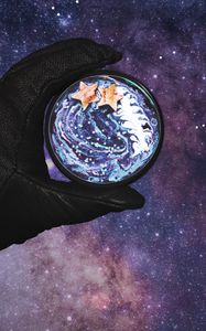 Preview wallpaper hand, space, stars, cup, art