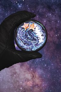 Preview wallpaper hand, space, stars, cup, art