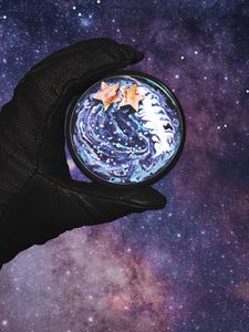 Preview wallpaper hand, space, stars, cup, art