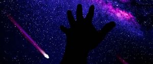 Preview wallpaper hand, starry sky, dark, meteorites, space