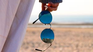 Preview wallpaper hand, sunglasses, style, beach, sand, summer