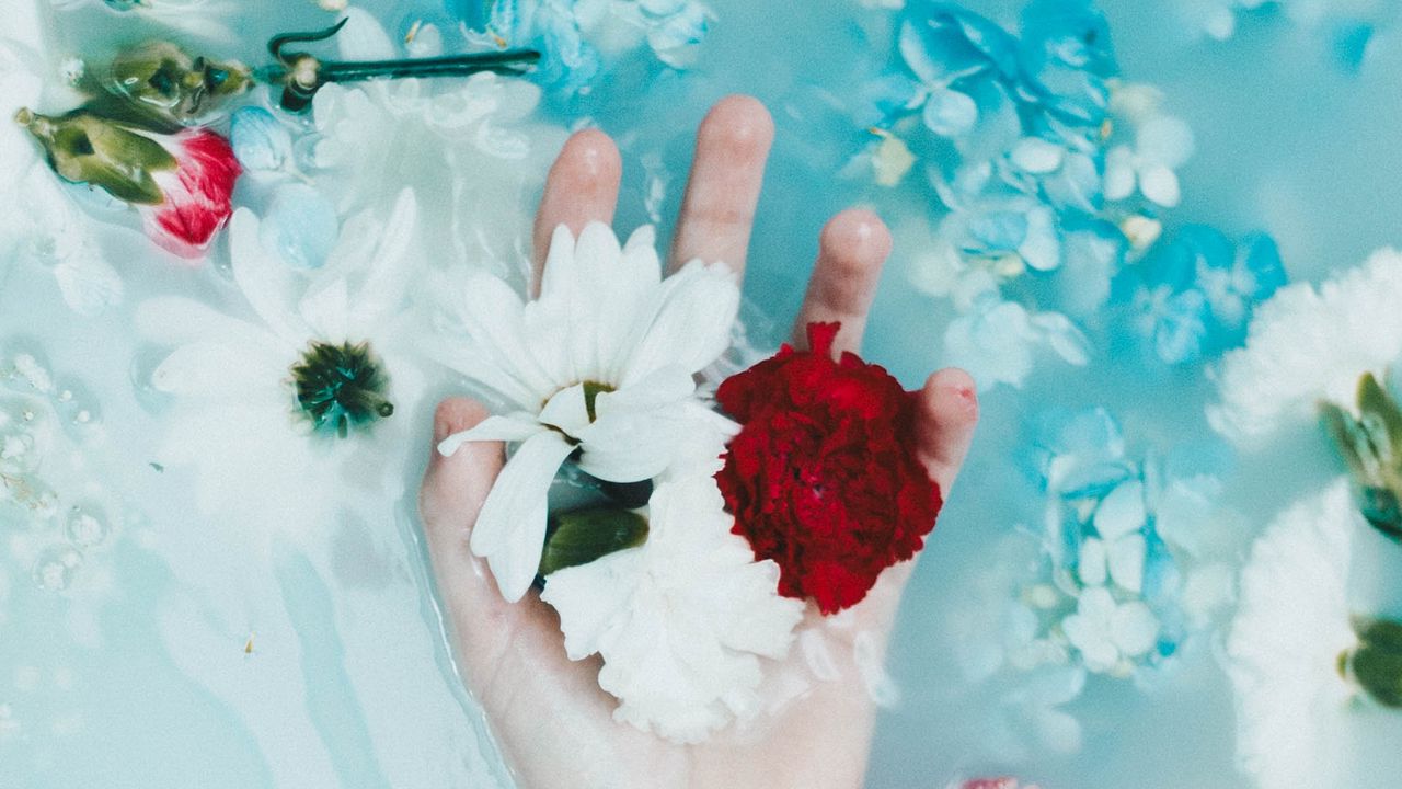 Wallpaper hand, tattoo, flowers, water