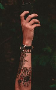 Preview wallpaper hand, tattoo, phone, watch